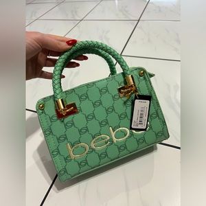 bebe" Briella Small Satchel Crossbody Green LG LOGO Purse